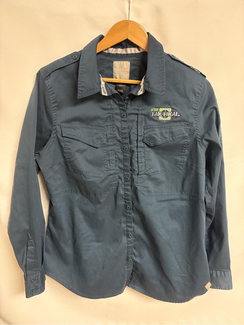 5.11 Tactical Navy Blue Button-Up Shirt with Gray Label
